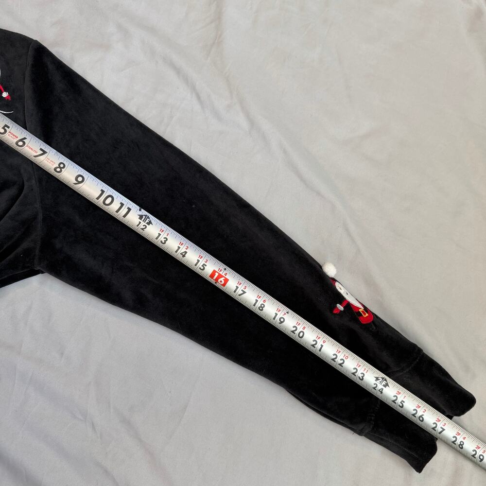 Onque Casuals Black, Christmas, embroidered Santas, Velour Cardigan- L - Picture 7 of 8